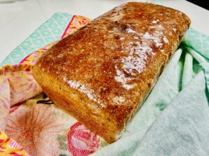 Spelt sourdough sandwich bread on a tea towel