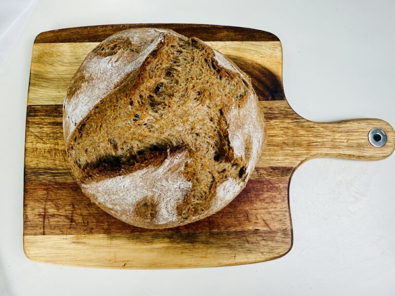 Easy 100% spelt sourdough boule made with fresh milled flour