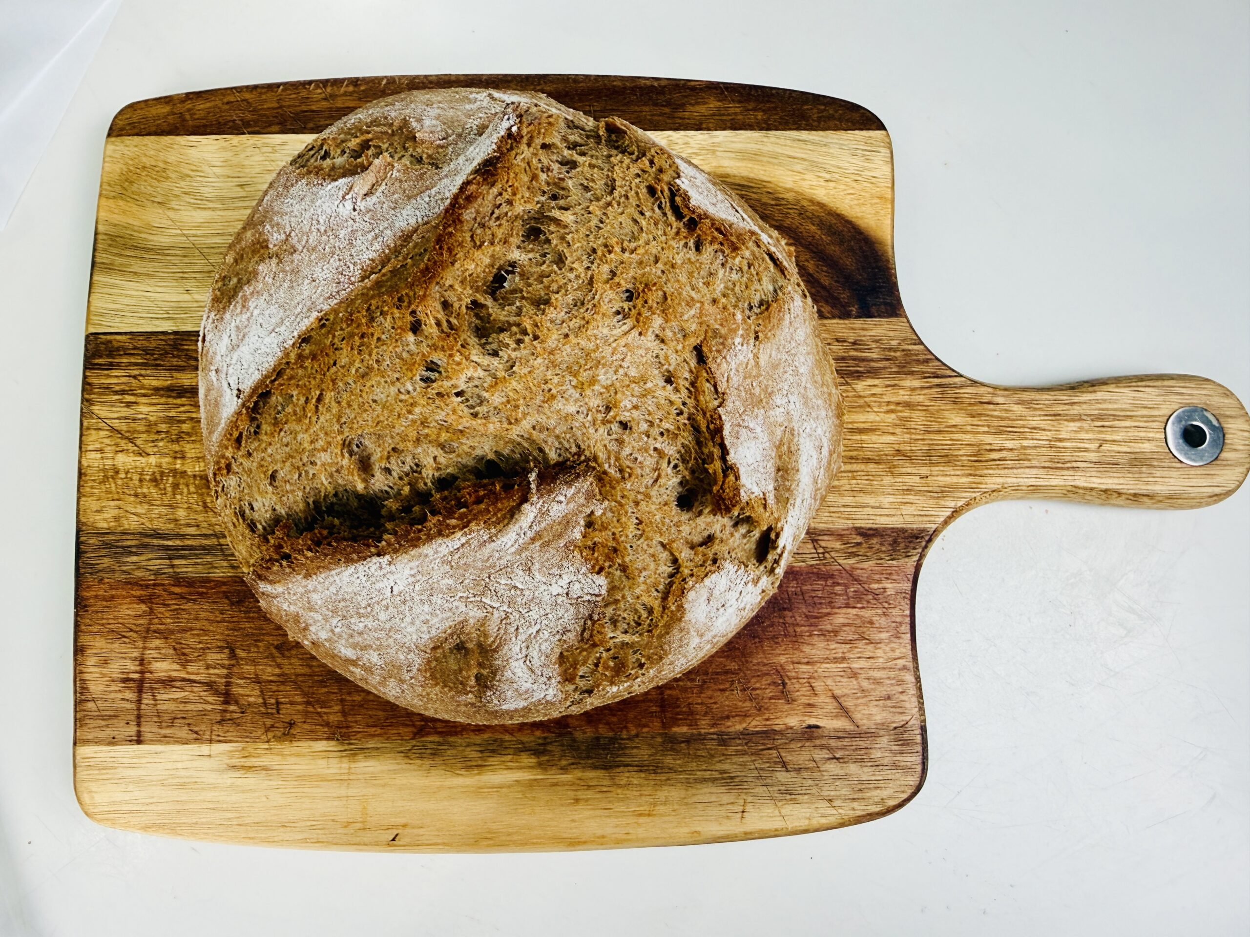 Easy 100% spelt sourdough boule made with fresh milled flour